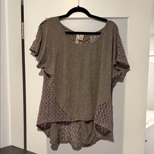 Eyeshadow Taupe Lace Accent Blouse